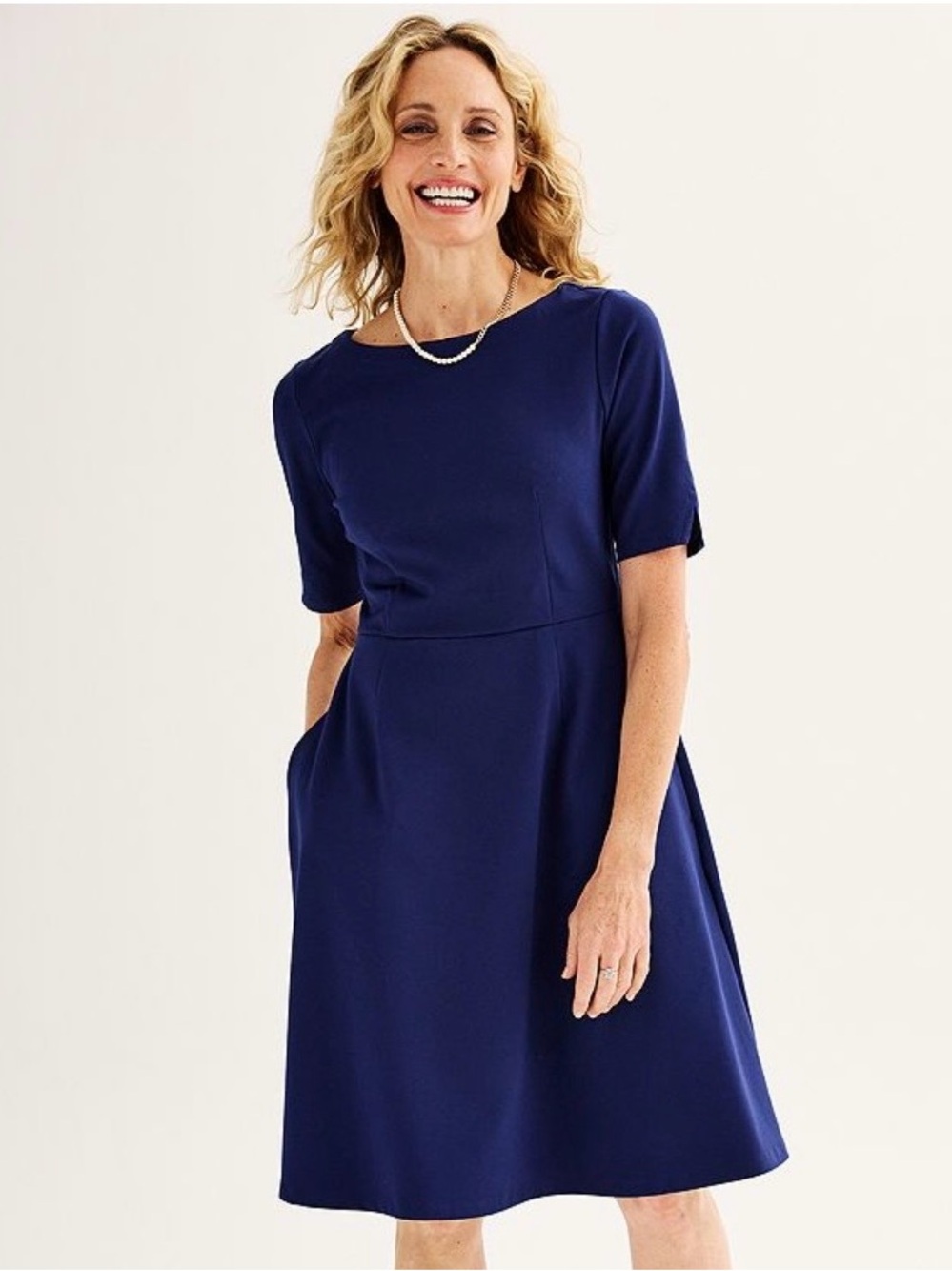 croft & barrow Navy Short-Sleeve Midi A-Line Dress